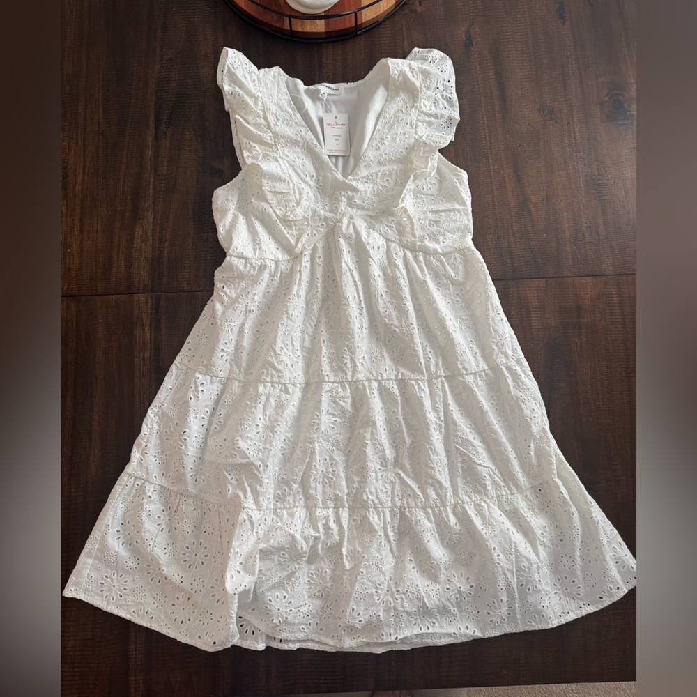 Lucky Brand White Eyelet Ruffle Tiered Dress